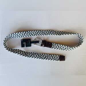 Mens New Stylish Classy Eccentric Greg Norman Collection Blue & White Woven Belt